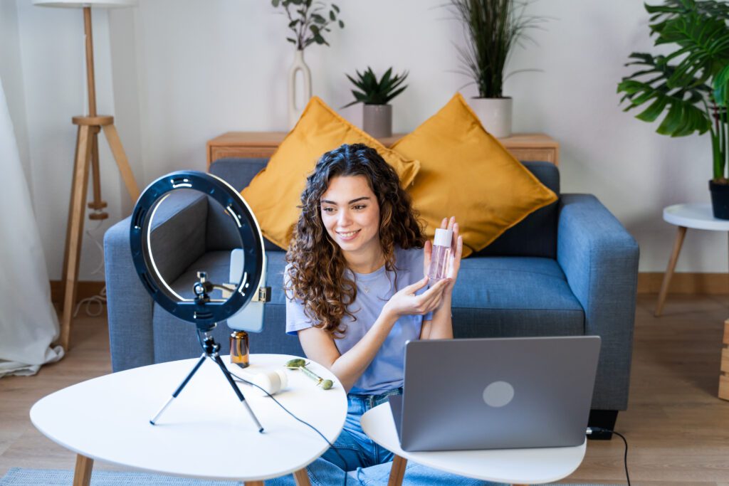 Online Beauty Influencer Presenting Products