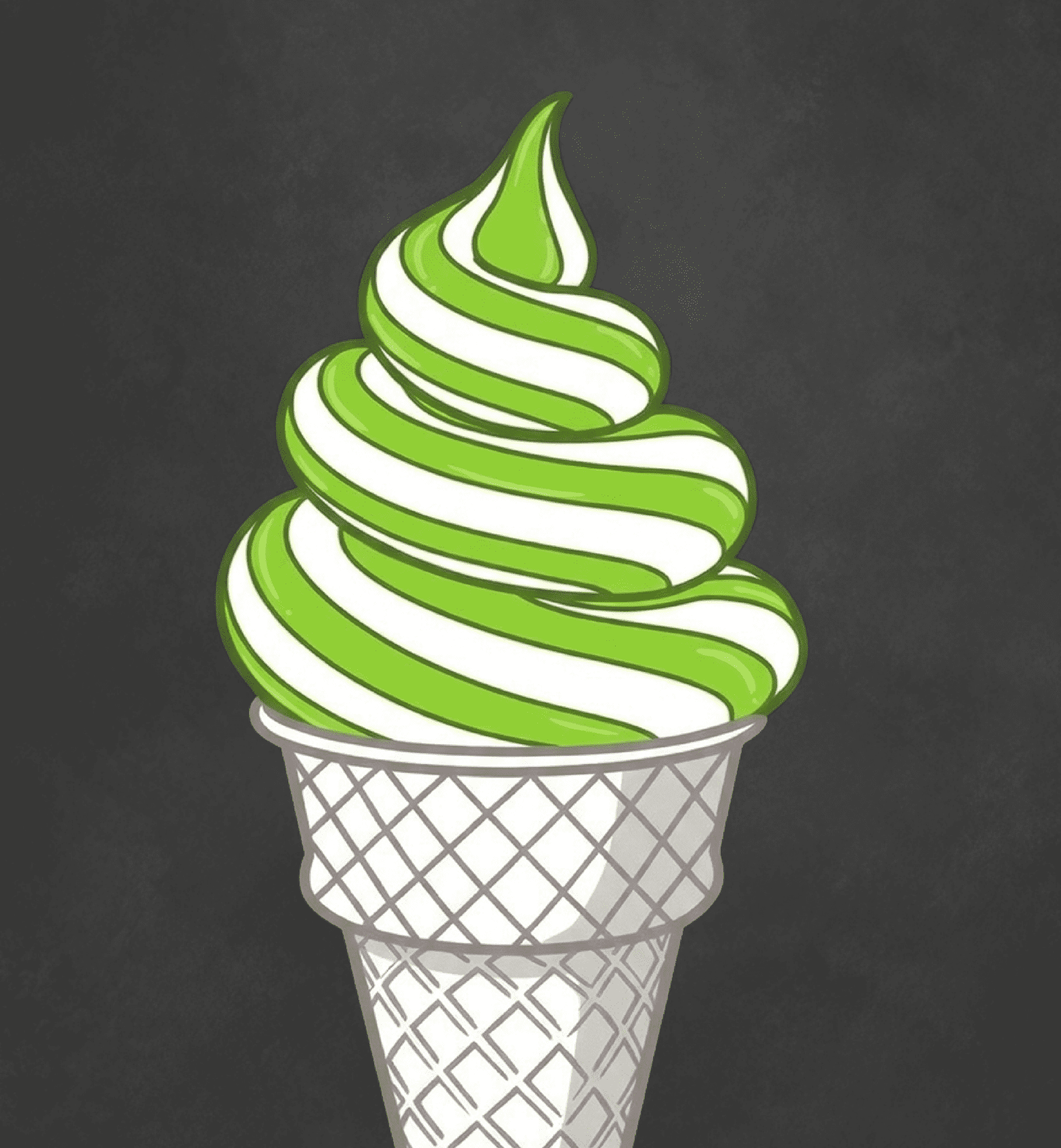 green and white swirled ice cream on a cone